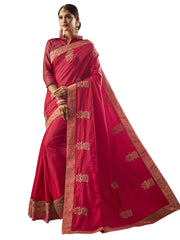 Red Two-Tone Silk Heavy Stone Design Full Saree Sari