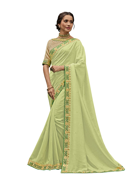 Lemon Green Poly Silk Fancy Designer Saree Sari