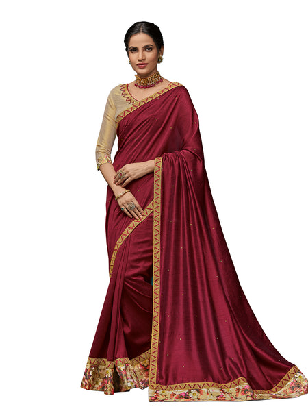 Burgundy Poly Silk Fancy Designer Saree Sari