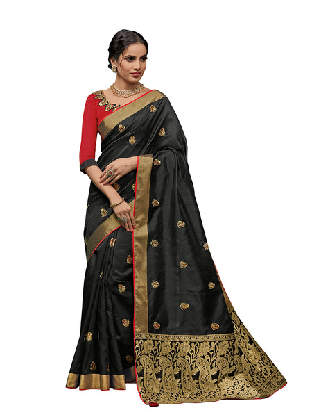 Black Poly Silk Fancy Designer Saree Sari