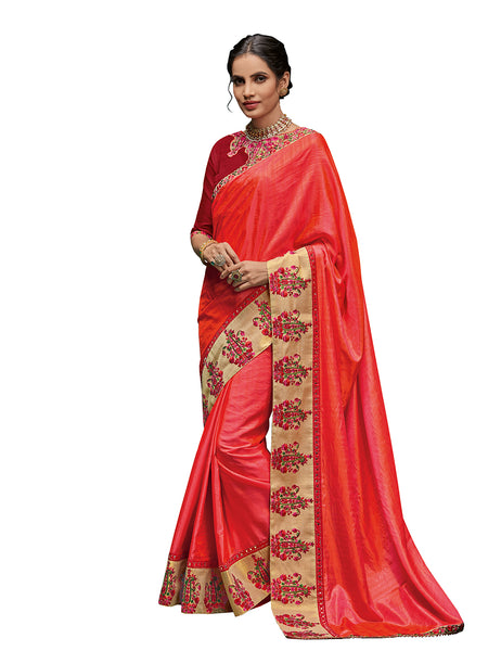 Orange Poly Silk Fancy Designer Saree Sari