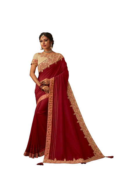 Maroon Poly Silk Heavy Designer Saree Sari