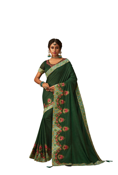 Emerald Green Poly Silk Heavy Designer Saree Sari