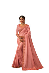 Pink Poly Silk Heavy Designer Saree Sari
