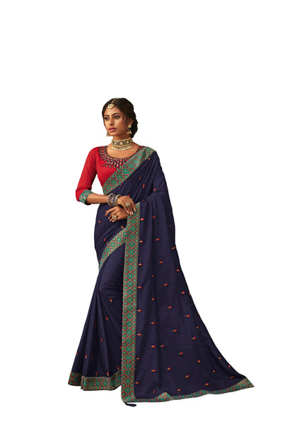 Navy Blue Poly Silk Heavy Designer Saree Sari