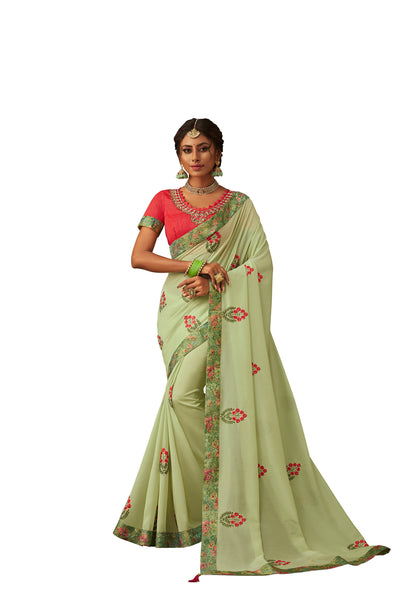 Green Poly Silk Heavy Designer Saree Sari