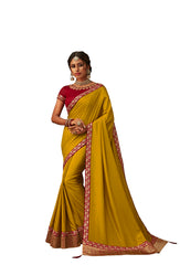 Mustard Poly Silk Heavy Designer Saree Sari