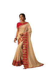 Beige Poly Silk Heavy Designer Saree Sari
