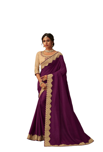 Purple Poly Silk Heavy Designer Saree Sari
