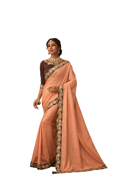 Orange Poly Silk Heavy Designer Saree Sari