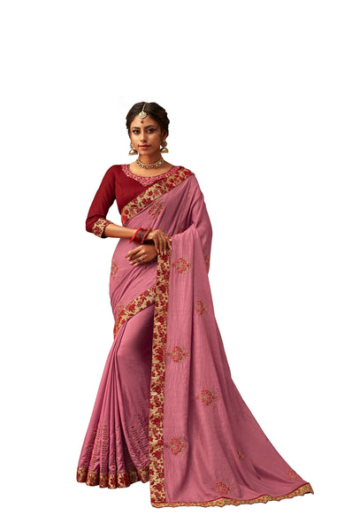 Fuchsia Pink Poly Silk Heavy Designer Saree Sari