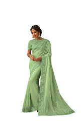 Green Poly Silk Heavy Designer Saree Sari