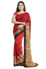 Multicolour Designer Wedding Partywear Pure Crepe Printed Hand Embroidery Work Bridal Saree Sari With Blouse Piece PC101