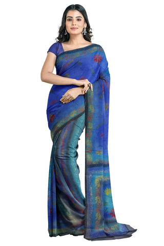 Multicolour Designer Wedding Partywear Pure Crepe Printed Hand Embroidery Work Bridal Saree Sari With Blouse Piece PC102
