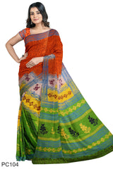 Multicolour Designer Wedding Partywear Pure Crepe Printed Hand Embroidery Work Bridal Saree Sari With Blouse Piece PC104