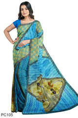Multicolour Designer Wedding Partywear Pure Crepe Printed Hand Embroidery Work Bridal Saree Sari With Blouse Piece PC105