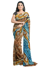 Multicolour Designer Wedding Partywear Pure Crepe Printed Hand Embroidery Work Bridal Saree Sari With Blouse Piece PC107