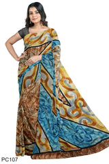 Multicolour Designer Wedding Partywear Pure Crepe Printed Hand Embroidery Work Bridal Saree Sari With Blouse Piece PC107