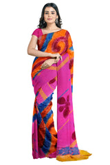 Multicolour Designer Wedding Partywear Pure Crepe Printed Hand Embroidery Work Bridal Saree Sari With Blouse Piece PC108