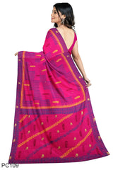 Multicolour Designer Wedding Partywear Pure Crepe Printed Hand Embroidery Work Bridal Saree Sari With Blouse Piece PC109