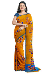 Multicolour Designer Wedding Partywear Pure Crepe Printed Hand Embroidery Work Bridal Saree Sari With Blouse Piece PC10