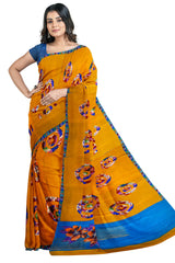 Multicolour Designer Wedding Partywear Pure Crepe Printed Hand Embroidery Work Bridal Saree Sari With Blouse Piece PC10