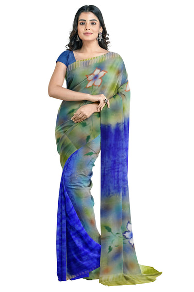 Multicolour Designer Wedding Partywear Pure Crepe Printed Hand Embroidery Work Bridal Saree Sari With Blouse Piece PC113