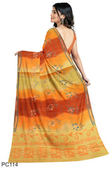 Multicolour Designer Wedding Partywear Pure Crepe Printed Hand Embroidery Work Bridal Saree Sari With Blouse Piece PC114