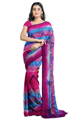 Multicolour Designer Wedding Partywear Pure Crepe Printed Hand Embroidery Work Bridal Saree Sari With Blouse Piece PC116