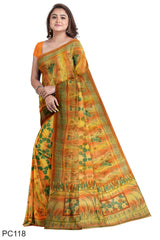 Multicolour Designer Wedding Partywear Pure Crepe Printed Hand Embroidery Work Bridal Saree Sari With Blouse Piece PC118
