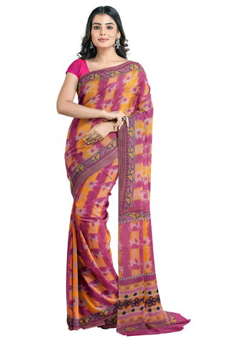 Multicolour Designer Wedding Partywear Pure Crepe Printed Hand Embroidery Work Bridal Saree Sari With Blouse Piece PC119