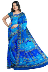 Multicolour Designer Wedding Partywear Pure Crepe Printed Hand Embroidery Work Bridal Saree Sari With Blouse Piece PC11