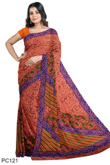 Multicolour Designer Wedding Partywear Pure Crepe Printed Hand Embroidery Work Bridal Saree Sari With Blouse Piece PC121