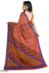 Multicolour Designer Wedding Partywear Pure Crepe Printed Hand Embroidery Work Bridal Saree Sari With Blouse Piece PC121
