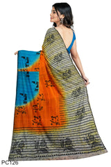 Multicolour Designer Wedding Partywear Pure Crepe Printed Hand Embroidery Work Bridal Saree Sari With Blouse Piece PC126