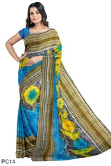 Multicolour Designer Wedding Partywear Pure Crepe Printed Hand Embroidery Work Bridal Saree Sari With Blouse Piece PC14