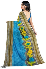 Multicolour Designer Wedding Partywear Pure Crepe Printed Hand Embroidery Work Bridal Saree Sari With Blouse Piece PC14