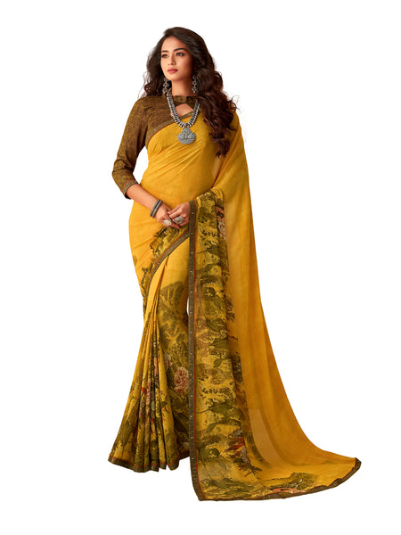 Mustard Georgette Fancy Designer Saree Sari