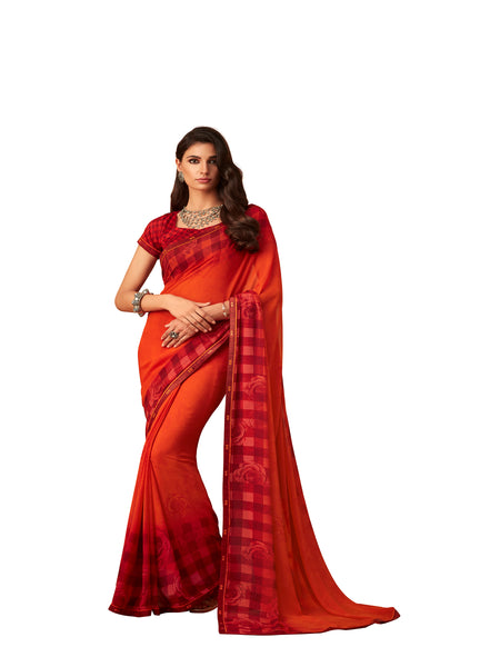Red Georgette Fancy Designer Saree Sari