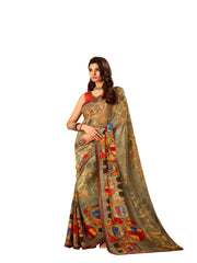 Olive Georgette Fancy Designer Saree Sari