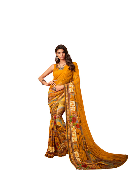 Yellow Georgette Fancy Designer Saree Sari