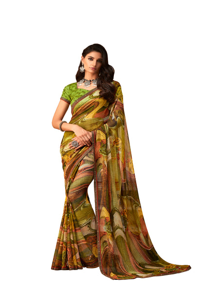 Green Georgette Fancy Designer Saree Sari