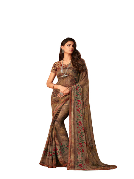 Brown Georgette Fancy Designer Saree Sari