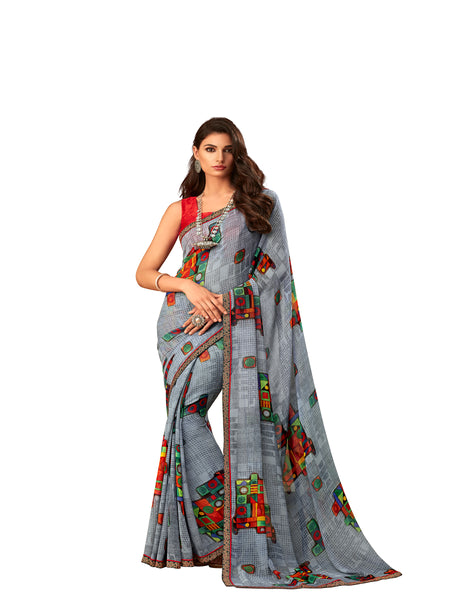 Grey Georgette Fancy Designer Saree Sari