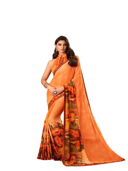 Orange Georgette Fancy Designer Saree Sari