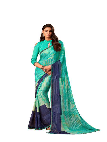 Turquoise Blue Georgette Fancy Designer Saree Sari