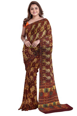 Multicolour Designer Wedding Partywear Pure Crepe Printed Hand Embroidery Work Bridal Saree Sari With Blouse Piece PC15