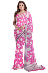 Multicolour Designer Wedding Partywear Pure Crepe Printed Hand Embroidery Work Bridal Saree Sari With Blouse Piece PC16