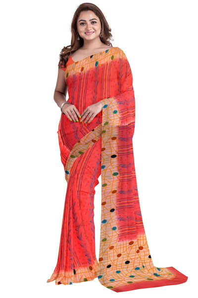 Multicolour Designer Wedding Partywear Pure Crepe Printed Hand Embroidery Work Bridal Saree Sari With Blouse Piece PC17