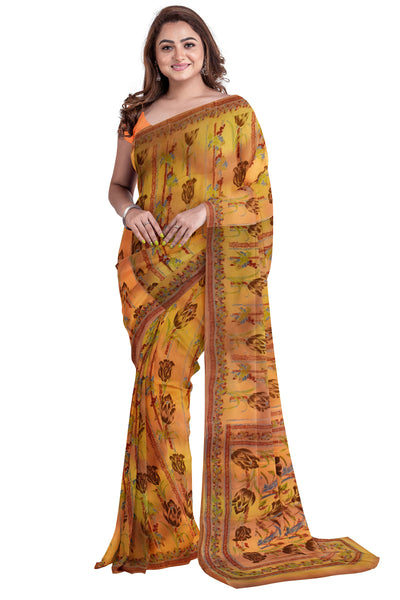 Multicolour Designer Wedding Partywear Pure Crepe Printed Hand Embroidery Work Bridal Saree Sari With Blouse Piece PC18